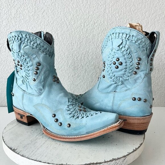 Lane COSSETTE Womens Cowboy Booties 8 Western Cowgirl Boots Blue Leather Short - Picture 11 of 13